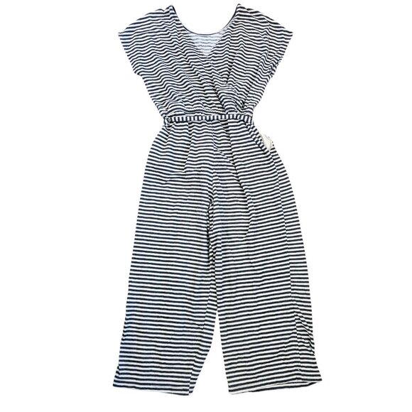 Old Navy Womens Size Large Knit Jumpsuit‎ Belted Striped Pockets Wide Leg Gray - Picture 8 of 11
